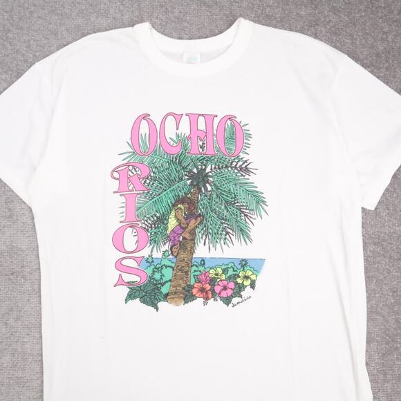 VTG 80s Ocho Rio Jamaica Beach Palm Tree 2XL White Short Sleeve T-Shirt - Picture 5 of 9